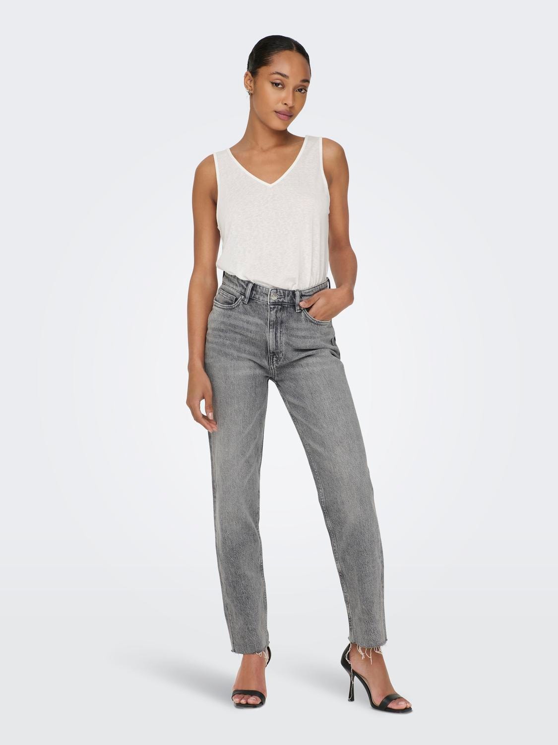ONLY Gerade geschnitten Hohe Taille Jeans -Grey Denim - 15210065