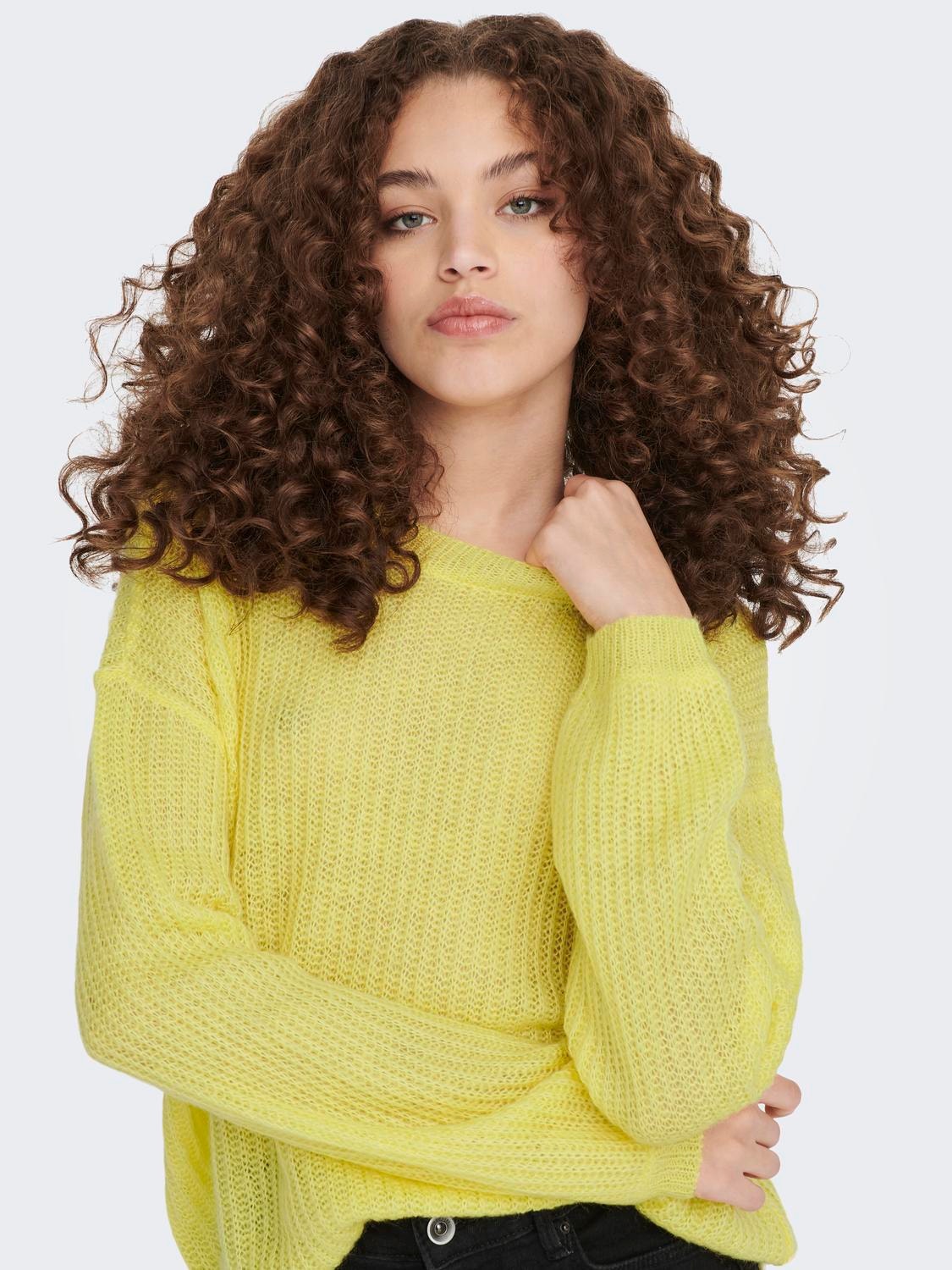 ONLY O-neck knitted pullover -Yellow Cream - 15211499