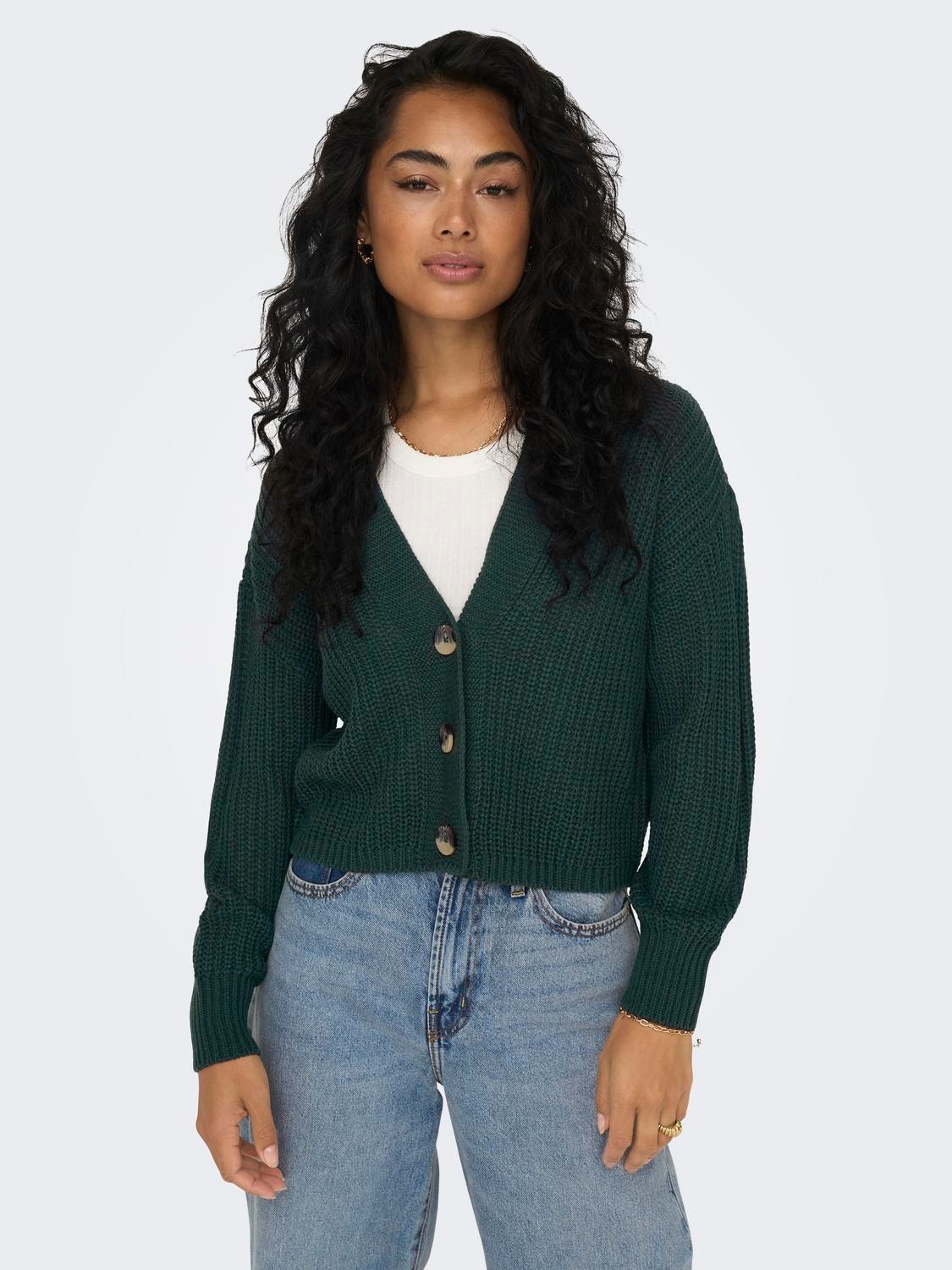 ONLY Cardigans en maille Regular Fit Col en V Poignets côtelés Épaules tombantes -Green Gables - 15211521