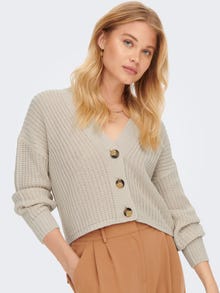 ONLY Regular Fit V-Neck Ribbed cuffs Dropped shoulders Knit Cardigan -Pumice Stone - 15211521
