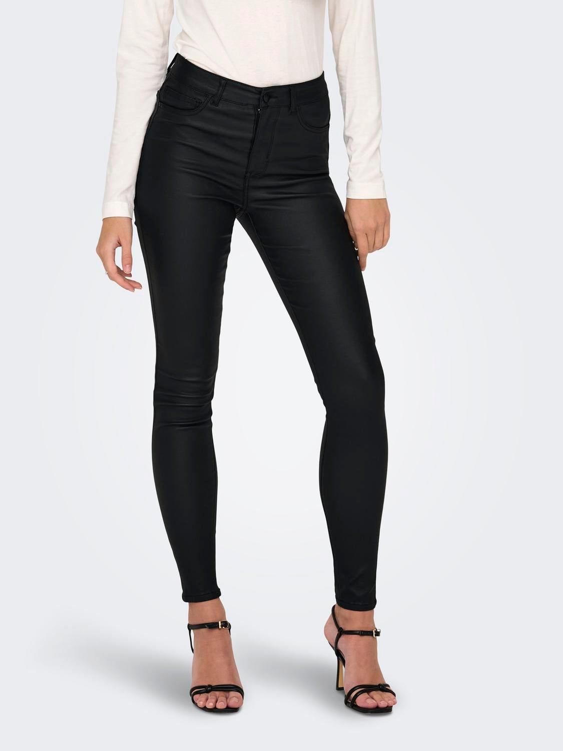River Island faux leather skinny pants in black | ASOS