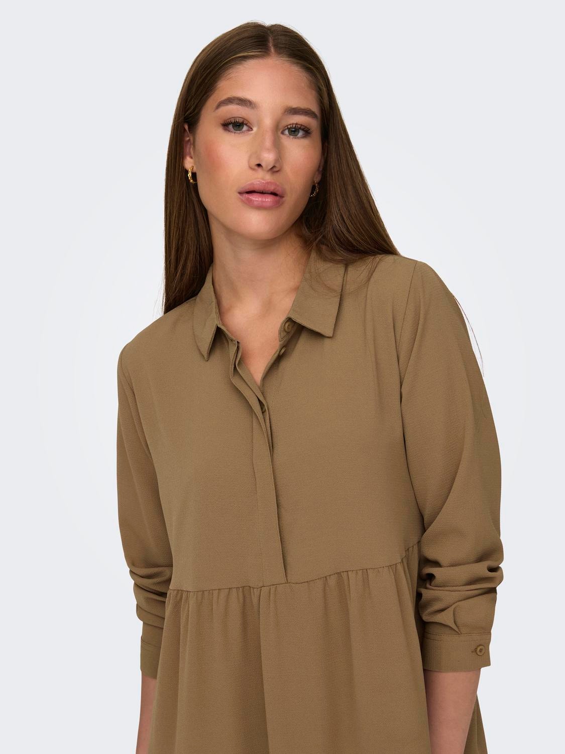 ONLY Solid colored Shirt dress -Toasted Coconut - 15212412