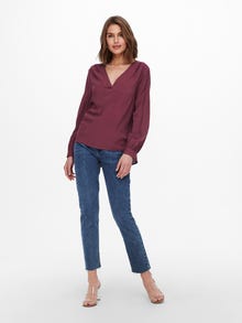 ONLY Tops Loose Fit Col en V Manches ballons -Windsor Wine - 15212759