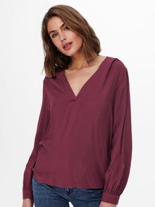 ONLY Loose fit V-Hals Ballonmouwen Top -Windsor Wine - 15212759