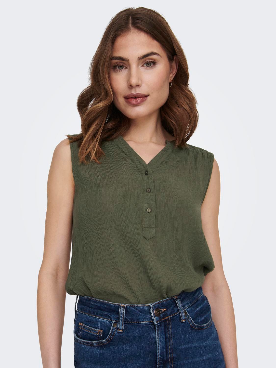 ONLY Long V-Neck Sleeveless Shirt -Grape Leaf - 15213420