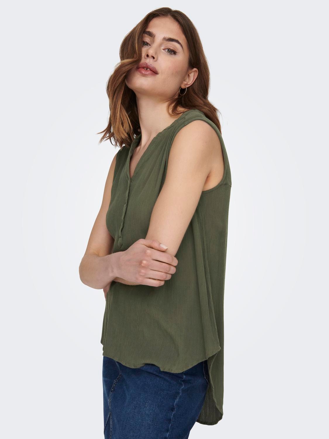 ONLY Long V-Neck Sleeveless Shirt -Grape Leaf - 15213420