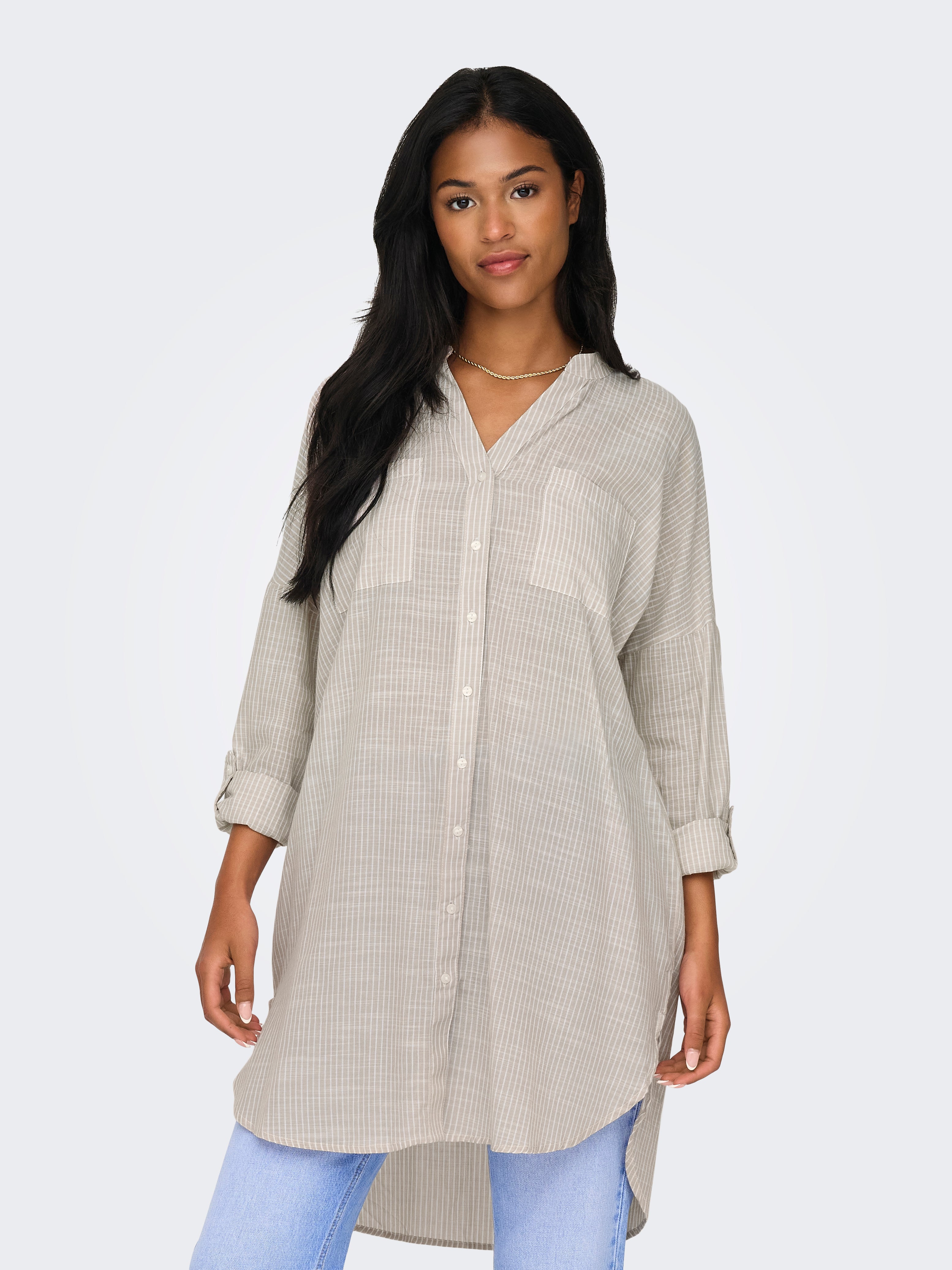 Long shirt with china collar | Light Grey | ONLY®