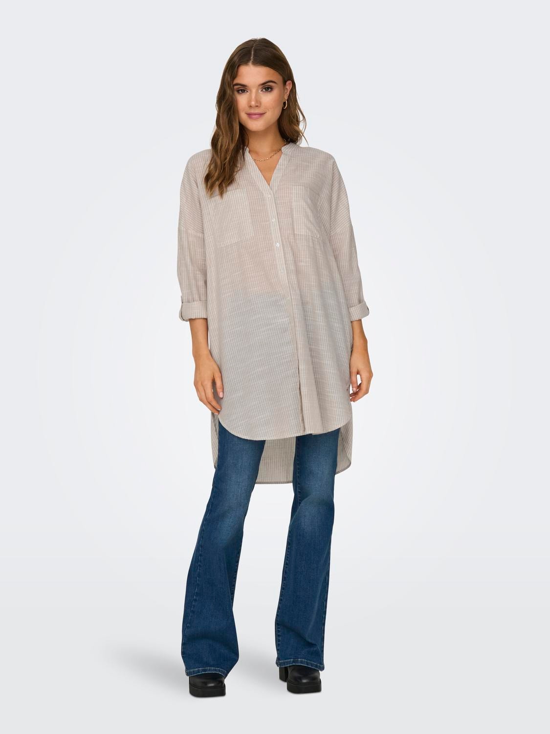 ONLY Oversize Fit Button-down collar Fold-up cuffs Shirt -Pure Cashmere - 15214381