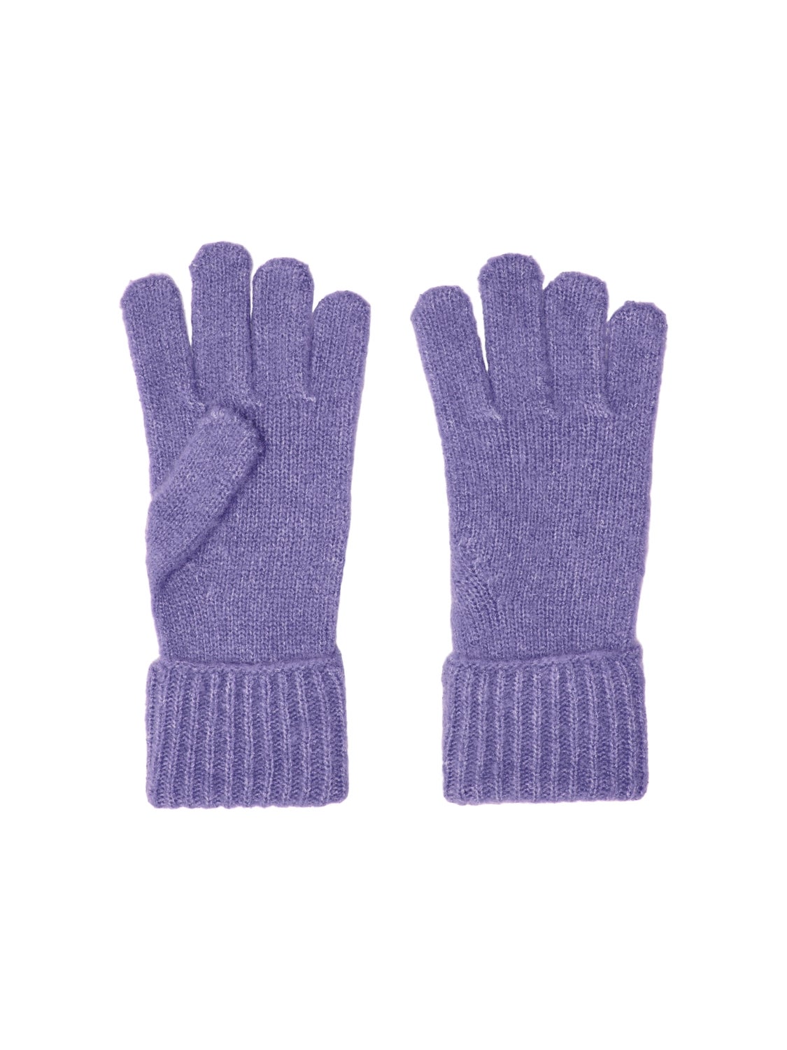 purple knitted gloves