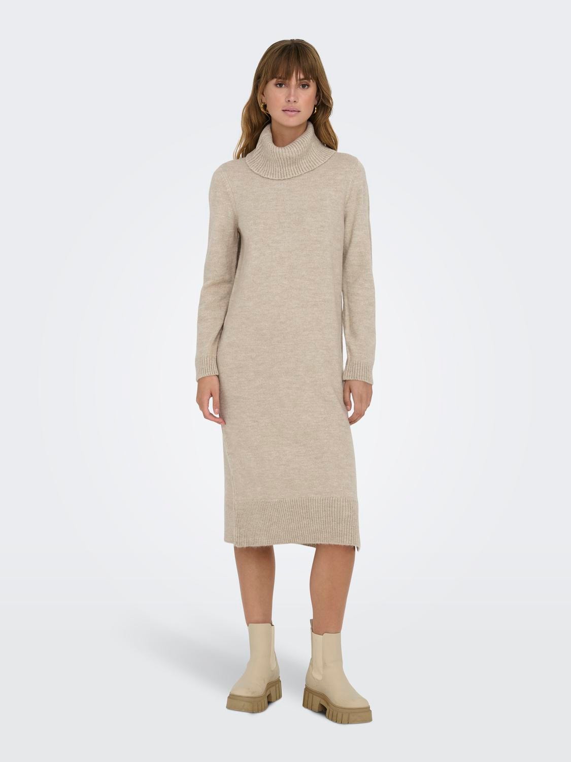 Roll neck Knitted Dress | Light Grey | ONLY® | Strickkleider