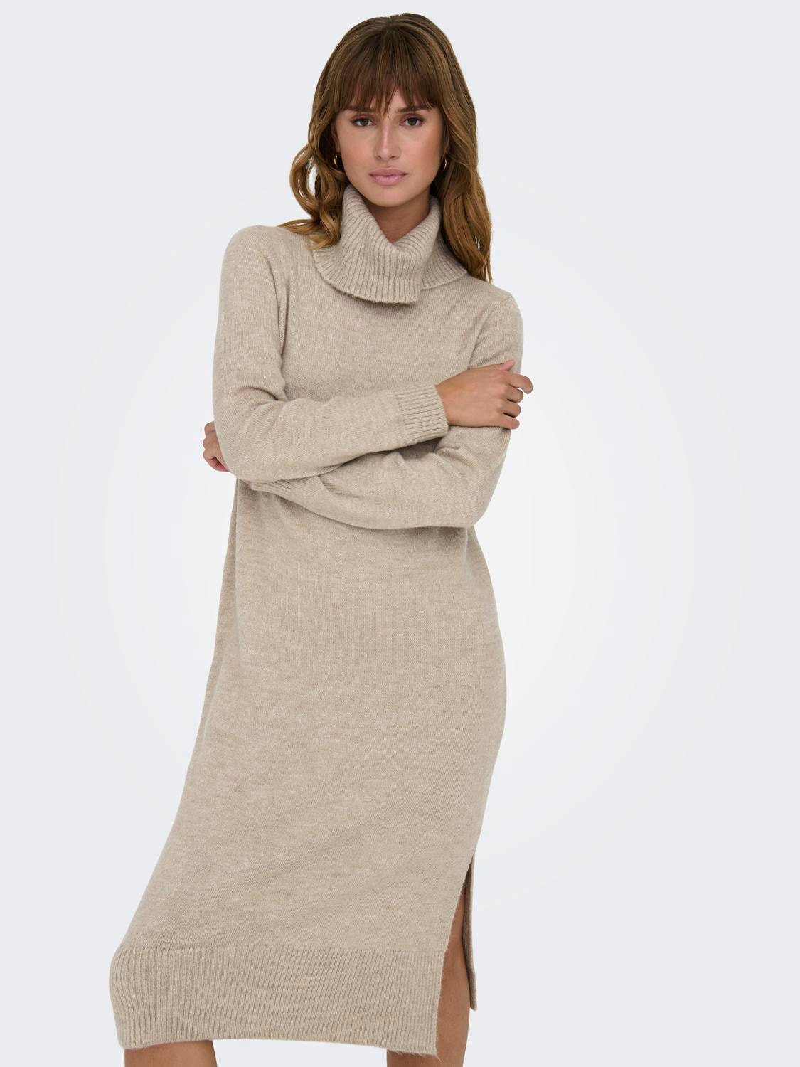 Roll neck Knitted Dress Grey | ONLY® | Light