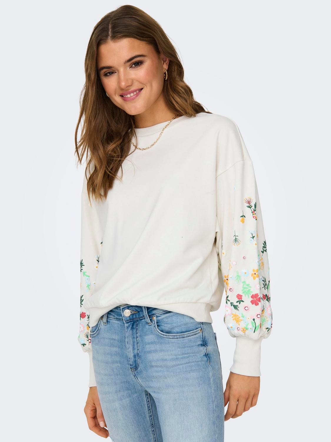 ONLY Regular Fit Round Neck Ribbed cuffs Dropped shoulders Sweatshirt -Cloud Dancer - 15216364
