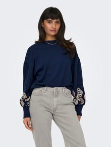 ONLY Regular Fit Round Neck Ribbed cuffs Dropped shoulders Sweatshirt -Naval Academy - 15216364