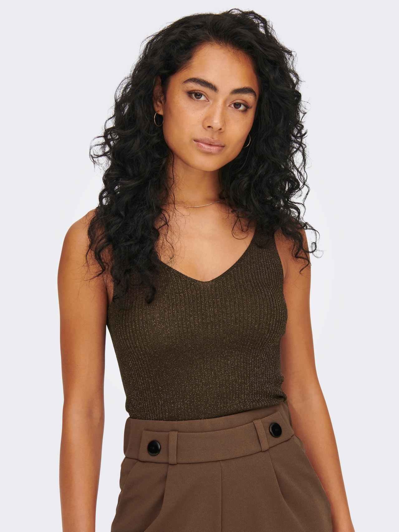 ONLY V-neck Sleeveless Top -Chocolate Brown - 15216492
