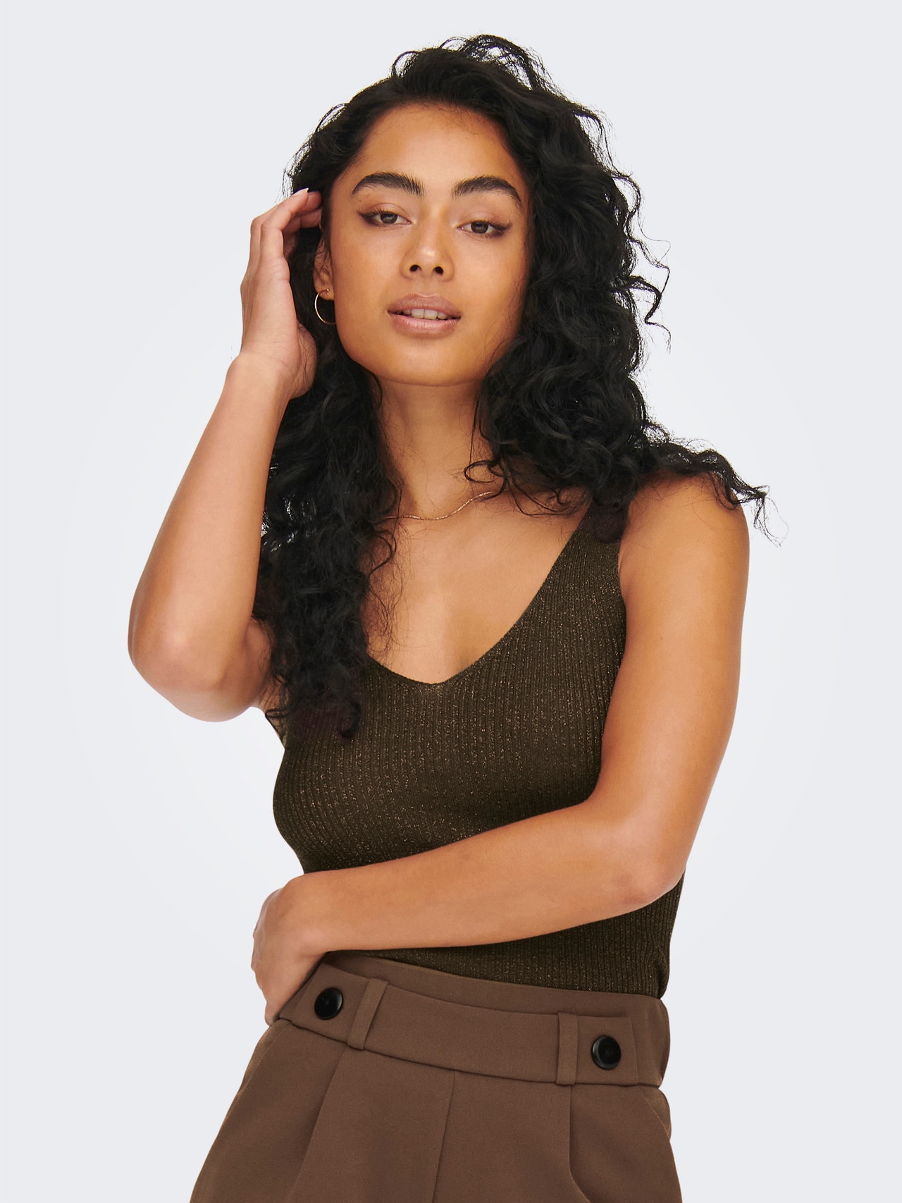 ONLY Col en V Top sans manches -Chocolate Brown - 15216492
