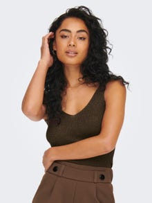 ONLY Knit Fit V-Neck Pullover -Chocolate Brown - 15216492