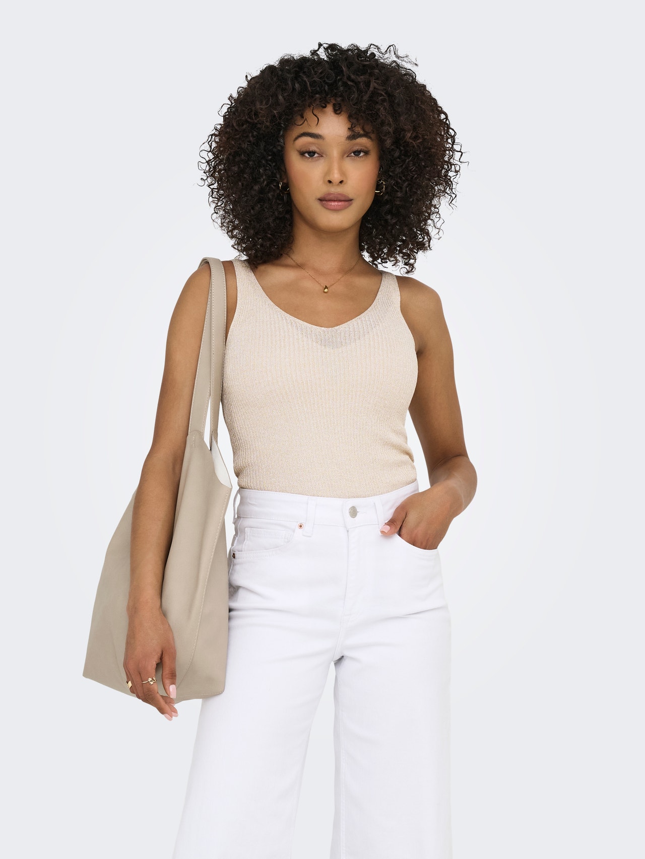 ONLY Kootud kangast lõige V-kaelus Pullover -Cloud Dancer - 15216492