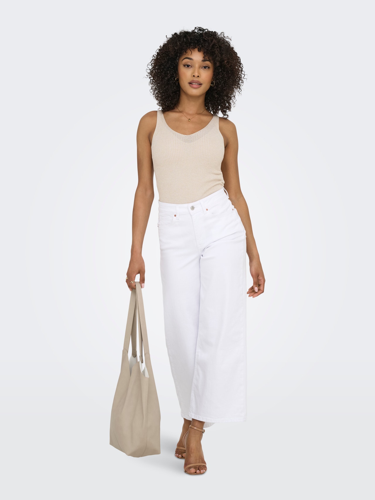 ONLY Kootud kangast lõige V-kaelus Pullover -Cloud Dancer - 15216492