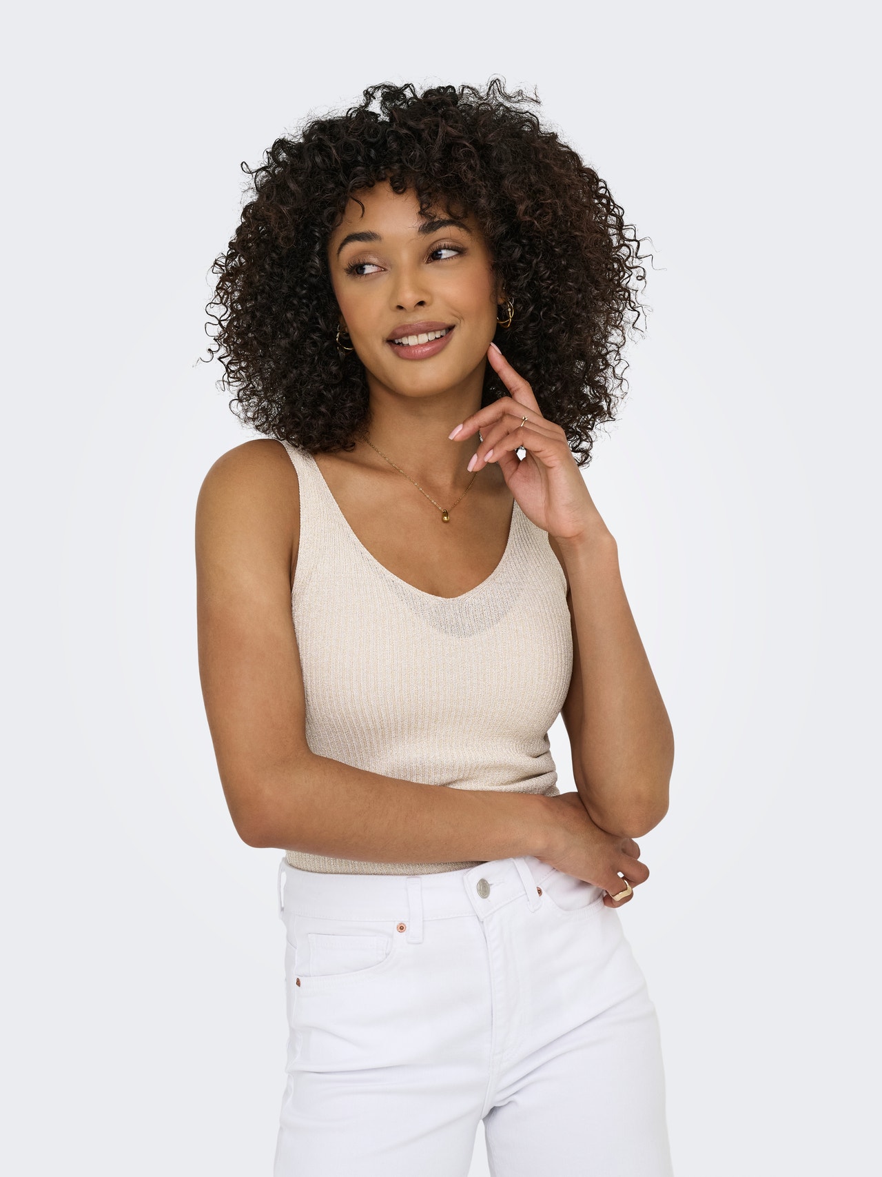 ONLY Kootud kangast lõige V-kaelus Pullover -Cloud Dancer - 15216492