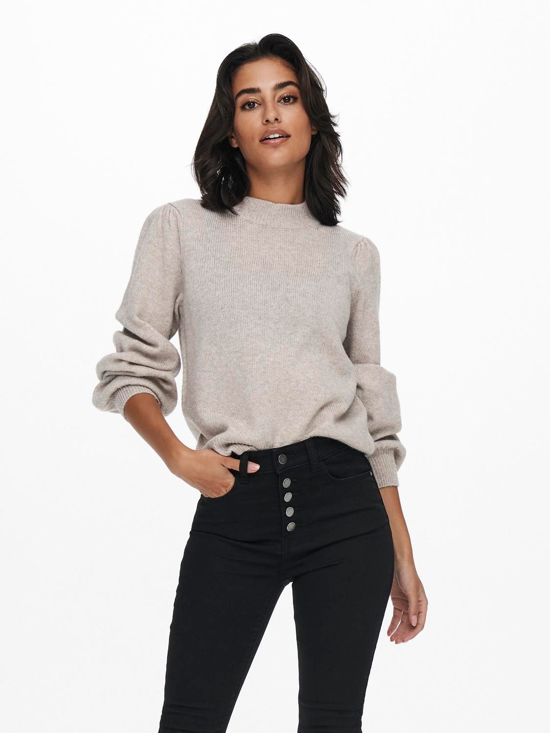 ONLY Pull-overs Knit Fit Col rond Bas hauts Manches ballons -Chateau Gray - 15216638
