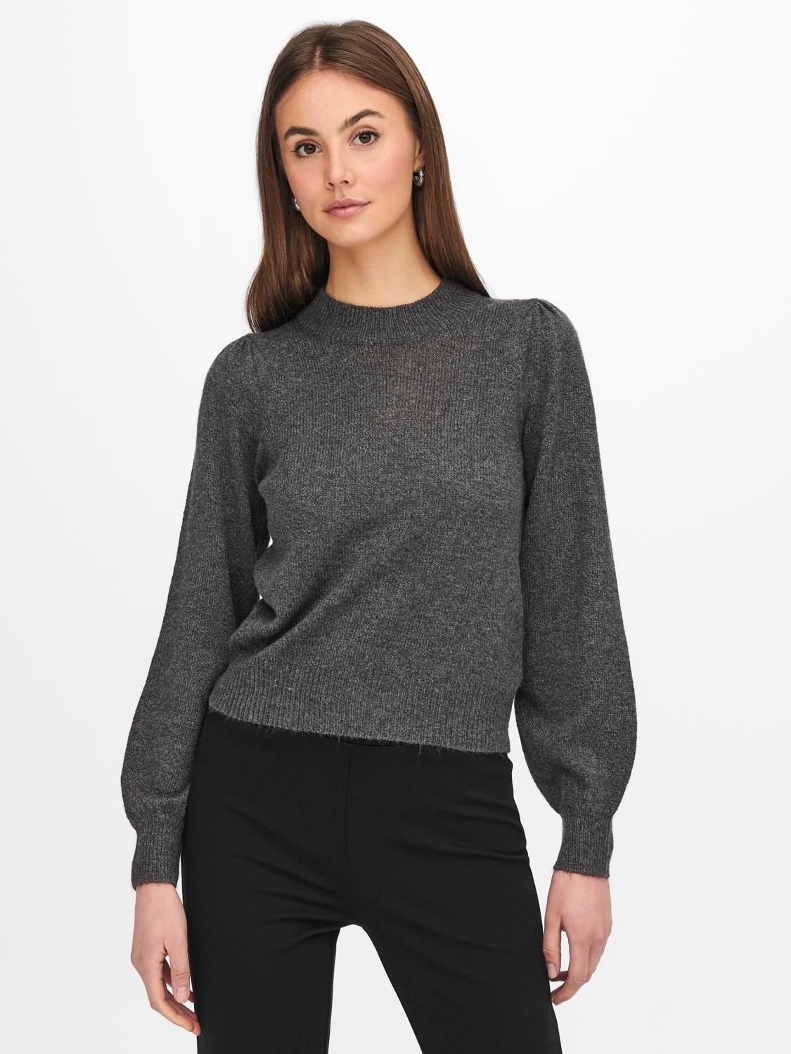 ONLY Pull-overs Knit Fit Col rond Bas hauts Manches ballons -Dark Grey Melange - 15216638