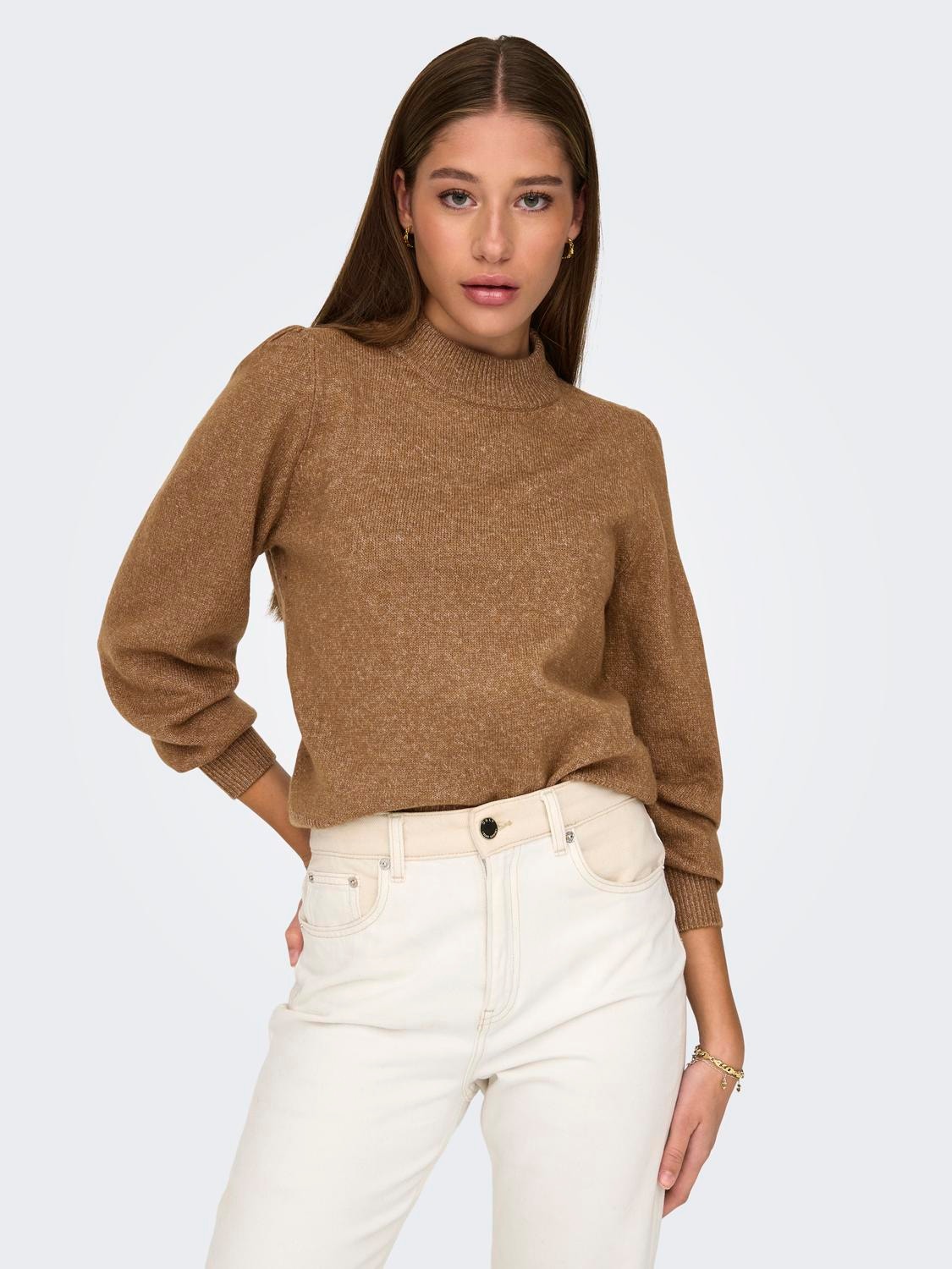 ONLY High neck knitted pullover -Toasted Coconut - 15216638