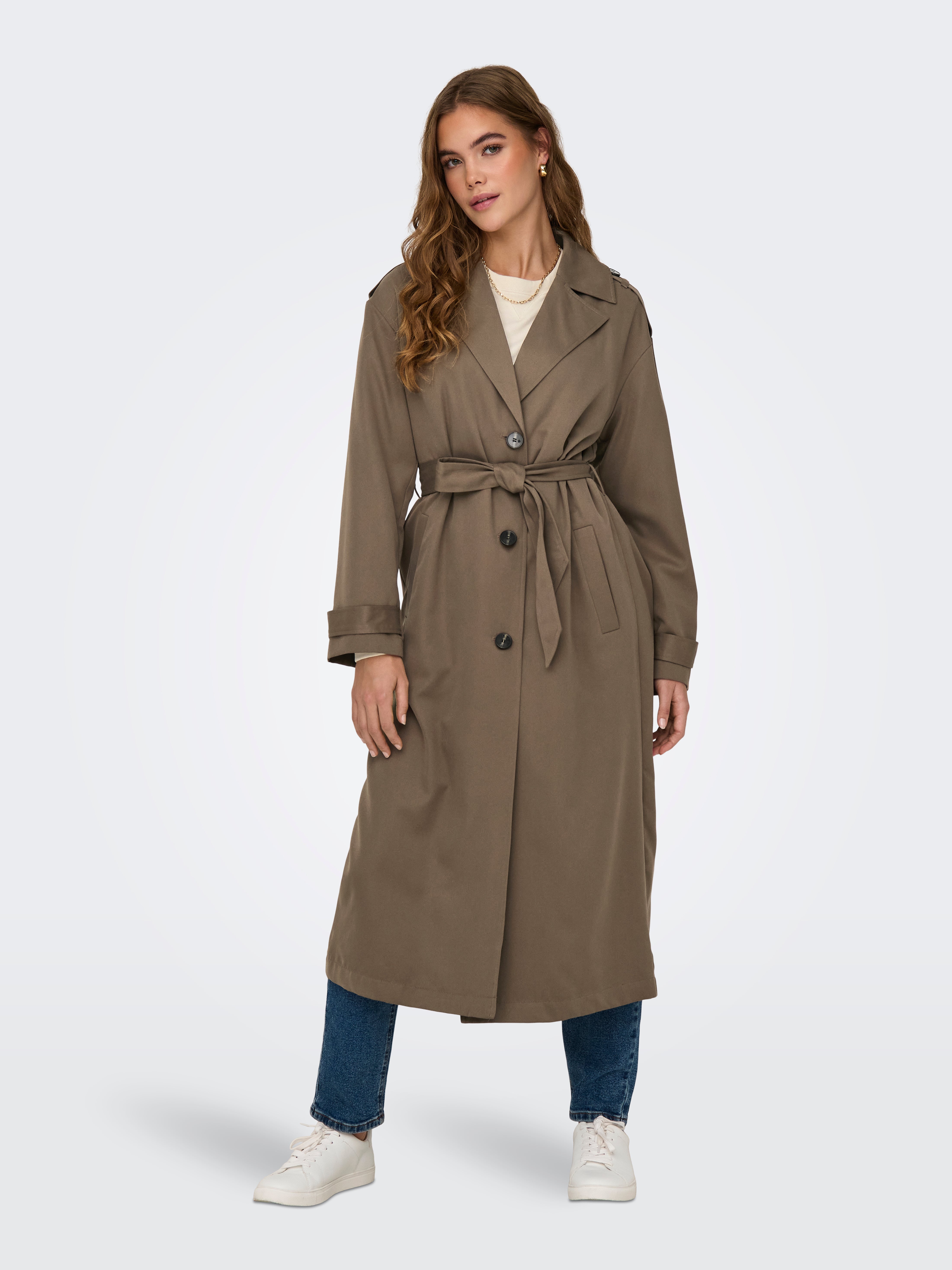 Long Trenchcoat Medium Grey ONLY