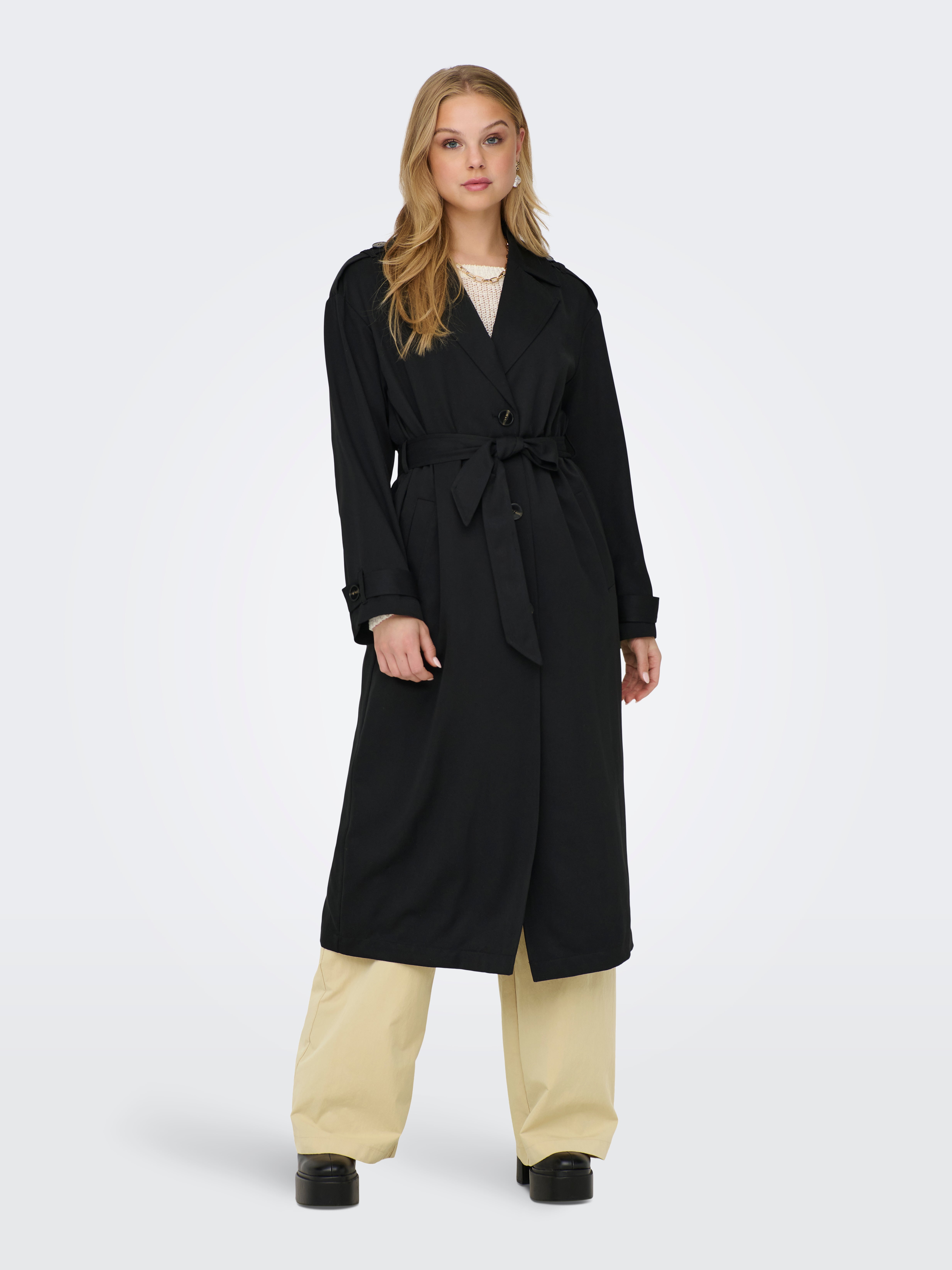 Collection Beigefarbener, zweireihiger, übergroßer Trenchcoat mit Wicke Collection Beigefarbener, zweireihiger, übergroßer Trenchcoat mit Wicke