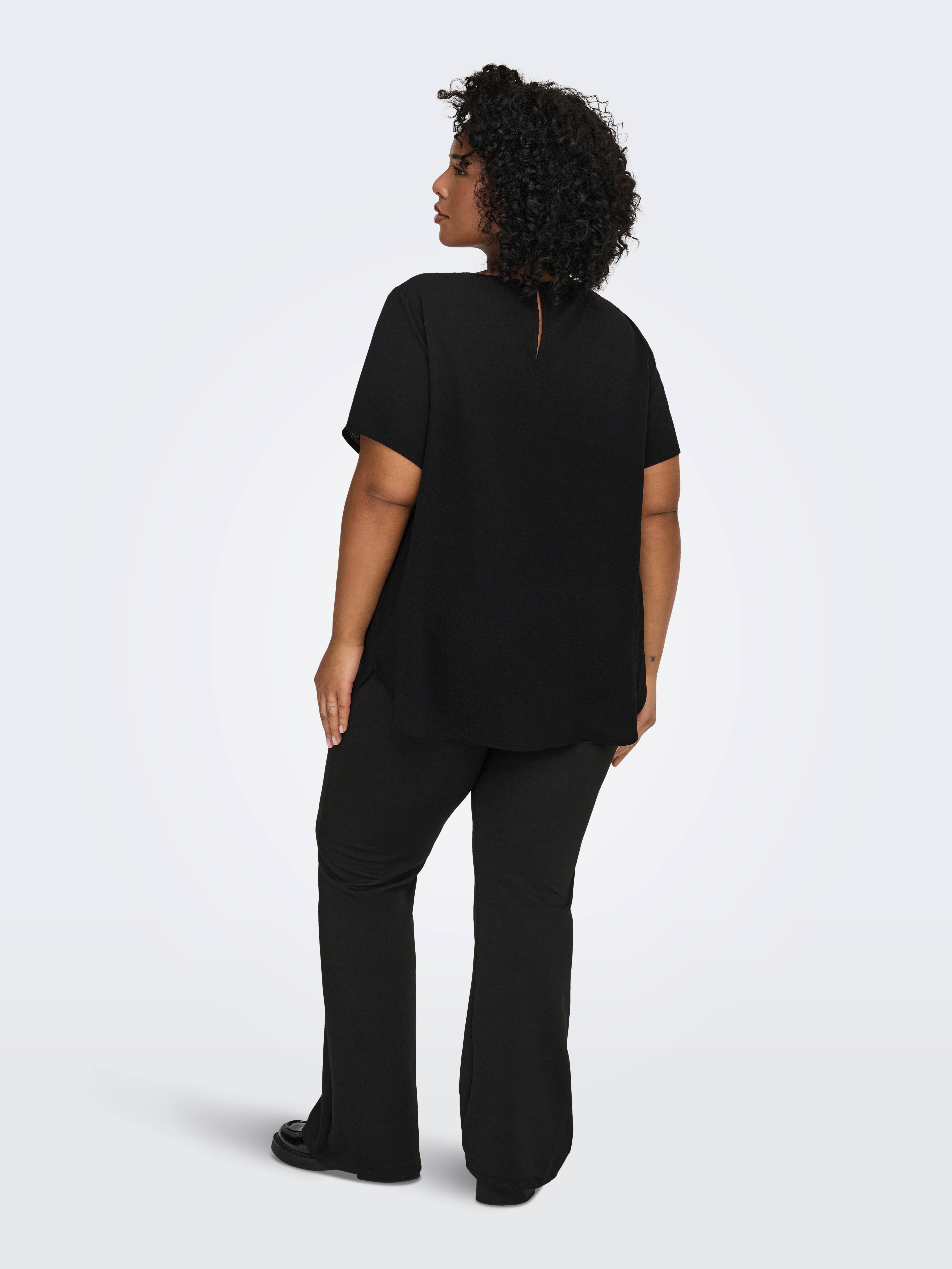 Only Carmakoma Damen Top 'Carvica Life' Mit Kurzarm Und U-Ausschnitt - Schwarz, Größe 50