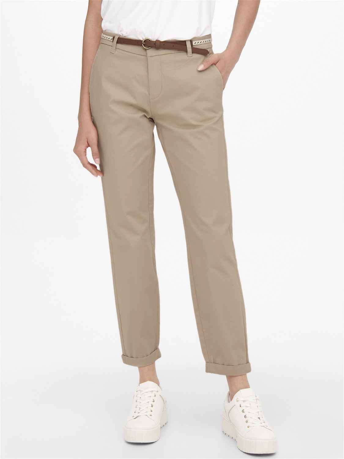 ONLY Pantalons Regular Fit Taille moyenne -Rugby Tan - 15218519