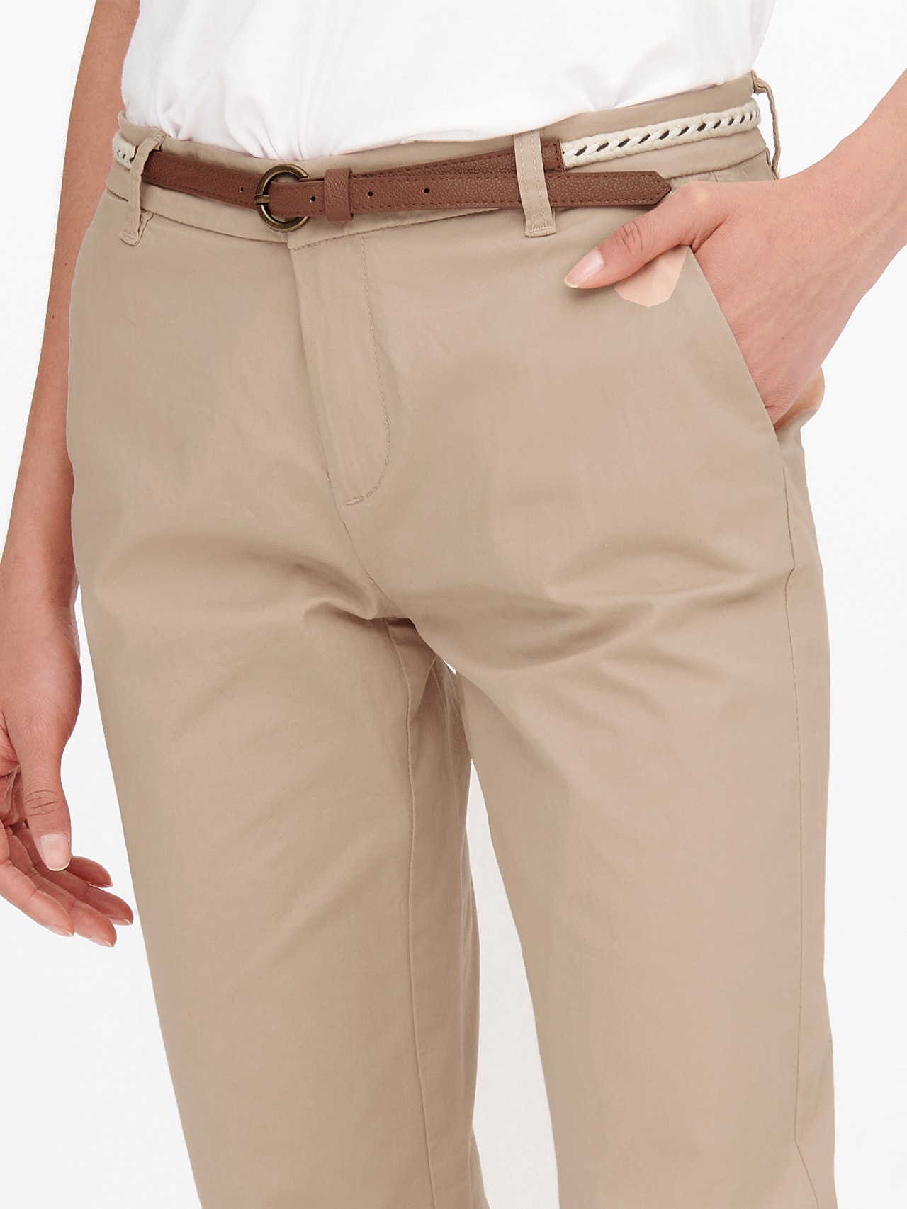ONLY Regular Fit Mid waist Trousers -Rugby Tan - 15218519