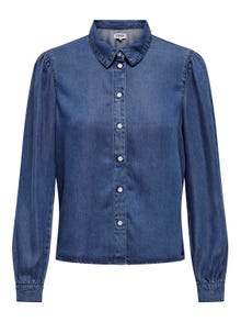 ONLY Chemises Regular Fit Col chemise Poignets boutonnés Manches bouffantes -Medium Blue Denim - 15218685