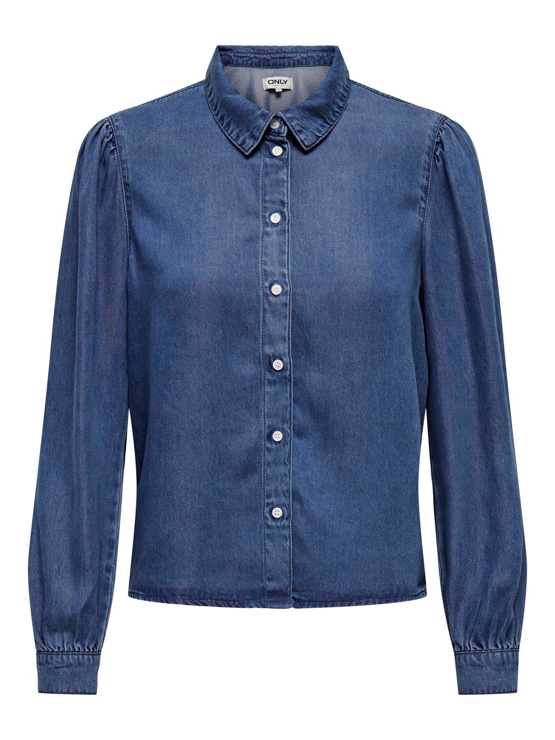 ONLY Normal passform Skjortkrage Manschetter med knappar Puffärmar Skjorta -Medium Blue Denim - 15218685