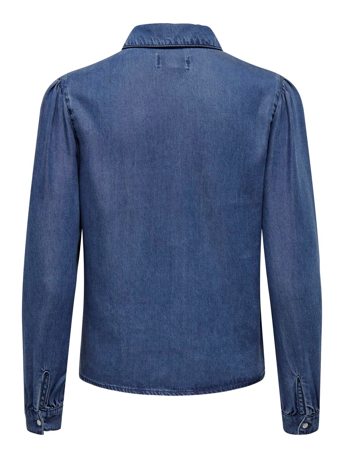 ONLY Chemises Regular Fit Col chemise Poignets boutonnés Manches bouffantes -Medium Blue Denim - 15218685