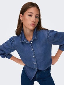 ONLY Regular Fit Skjortekrage Mansjettknapper Puffermer Skjorte -Medium Blue Denim - 15218685