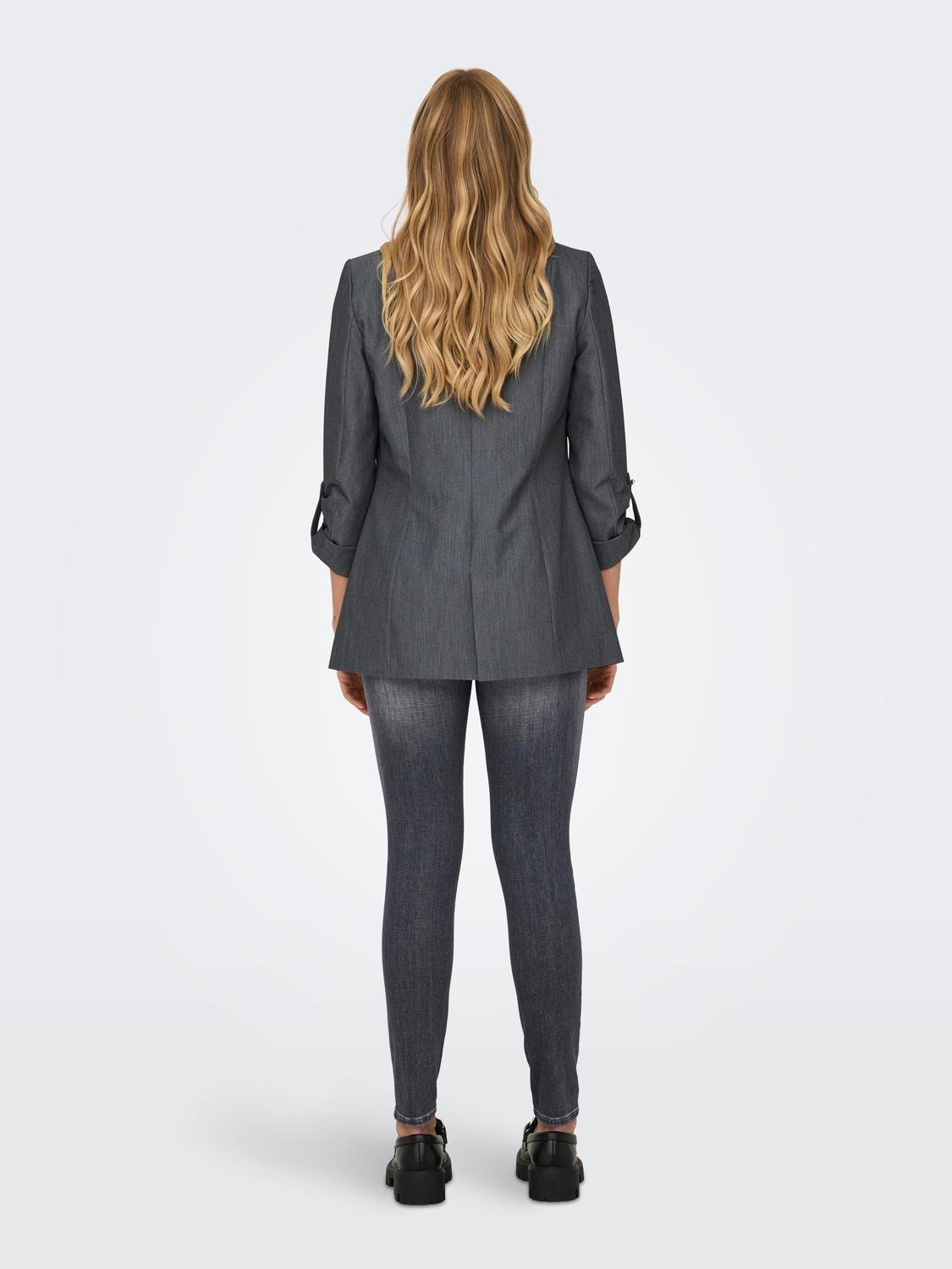 ONLY Normal geschnitten Reverskragen Ärmelbündchen mit Knopf Blazer -Medium Grey Melange - 15218743