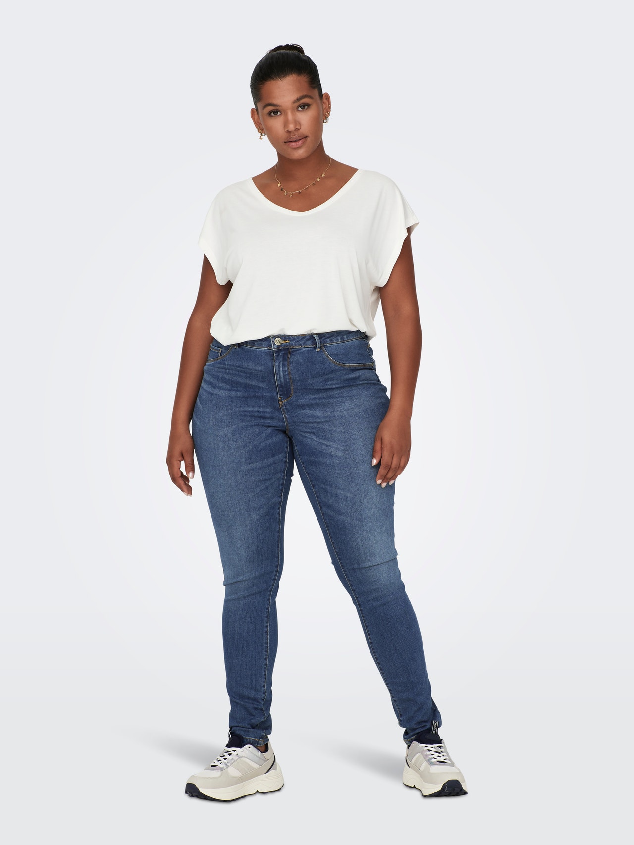 ONLY Curvy carflora life reg Skinny fit jeans -Medium Blue Denim - 15219189