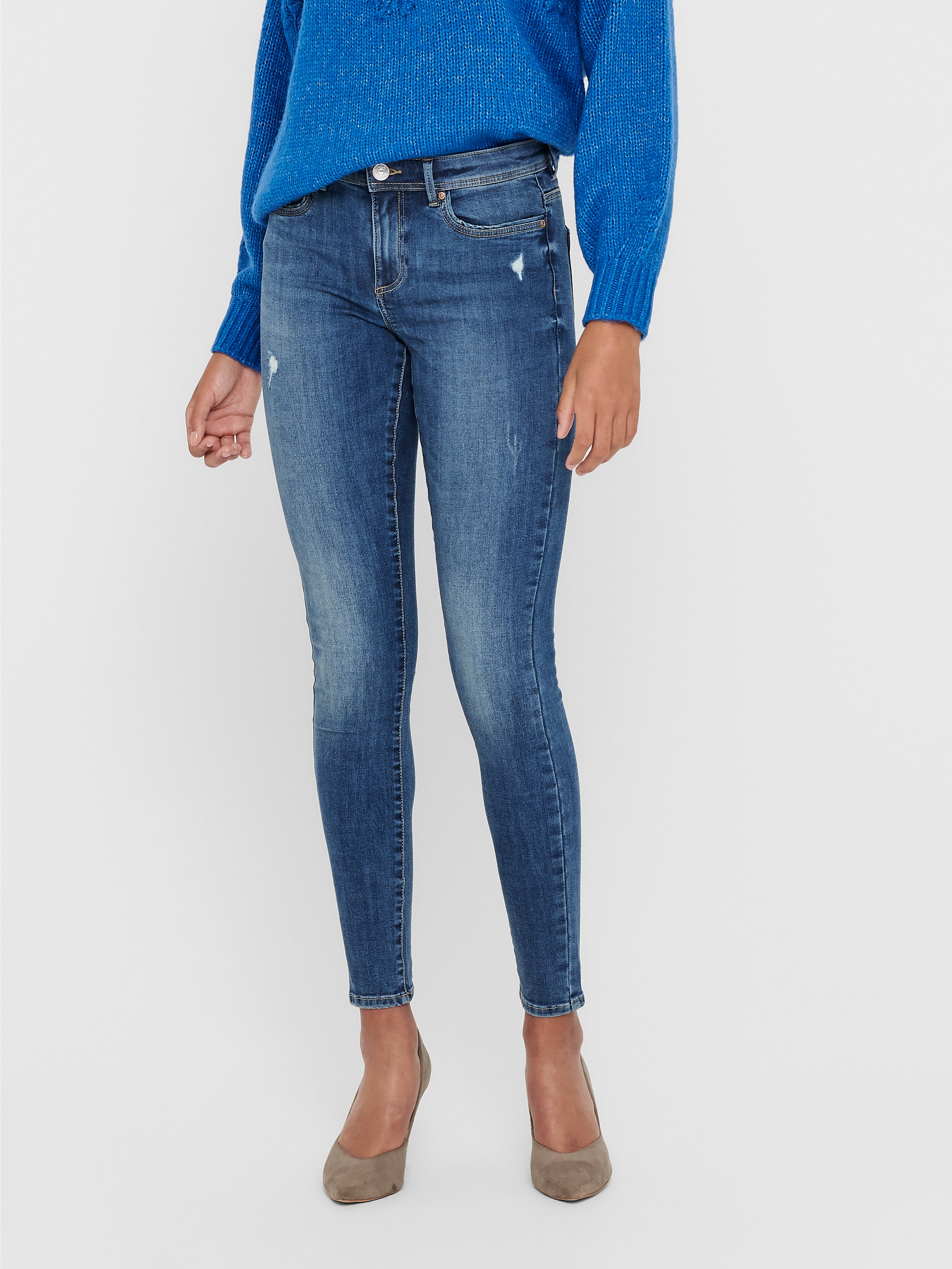 ONLWAUW Mittlere Taille Skinny Fit Jeans | Mittelblau | ONLY®