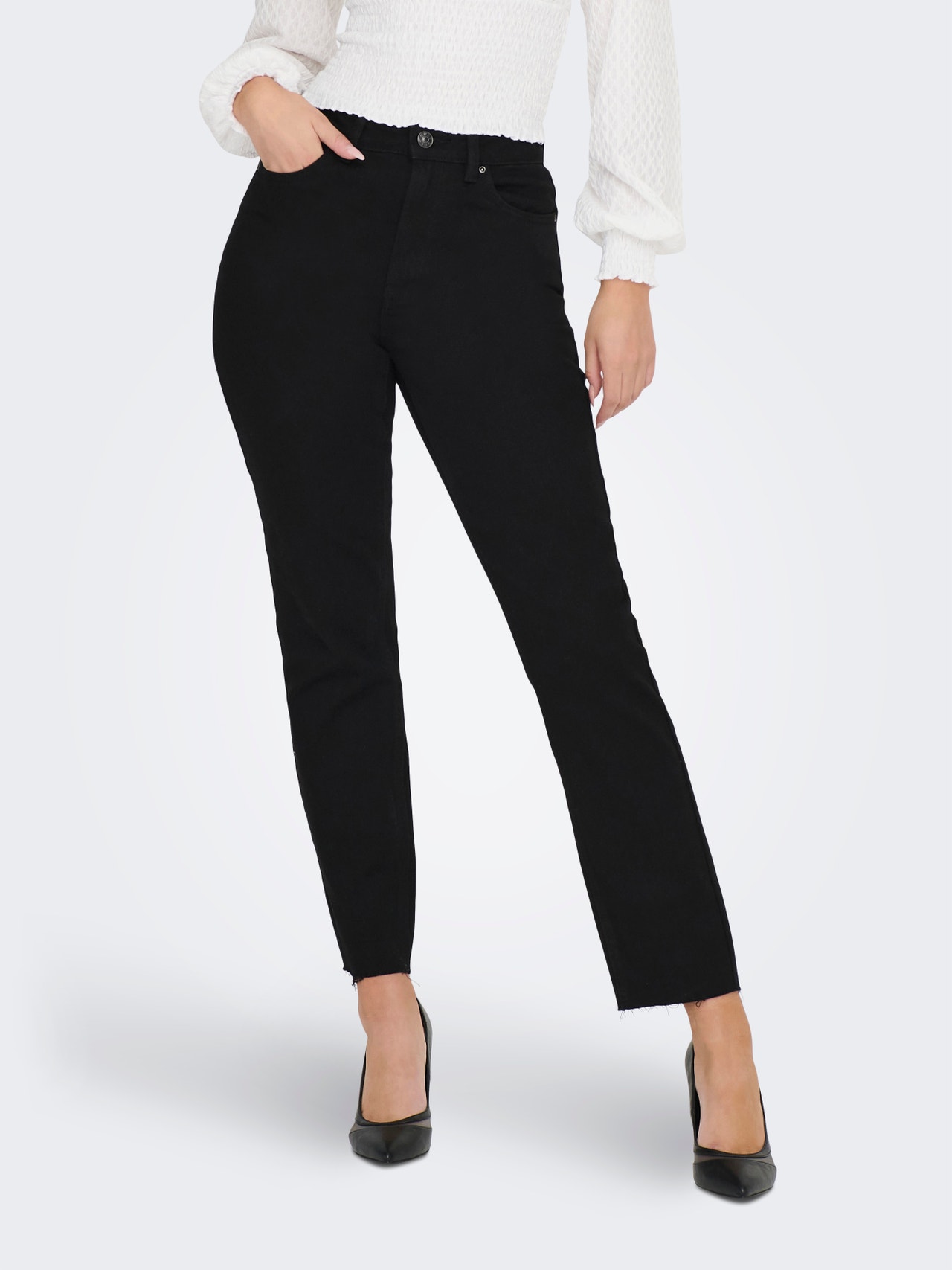 ONLY Straight Fit High waist Jeans -Black Denim - 15219264