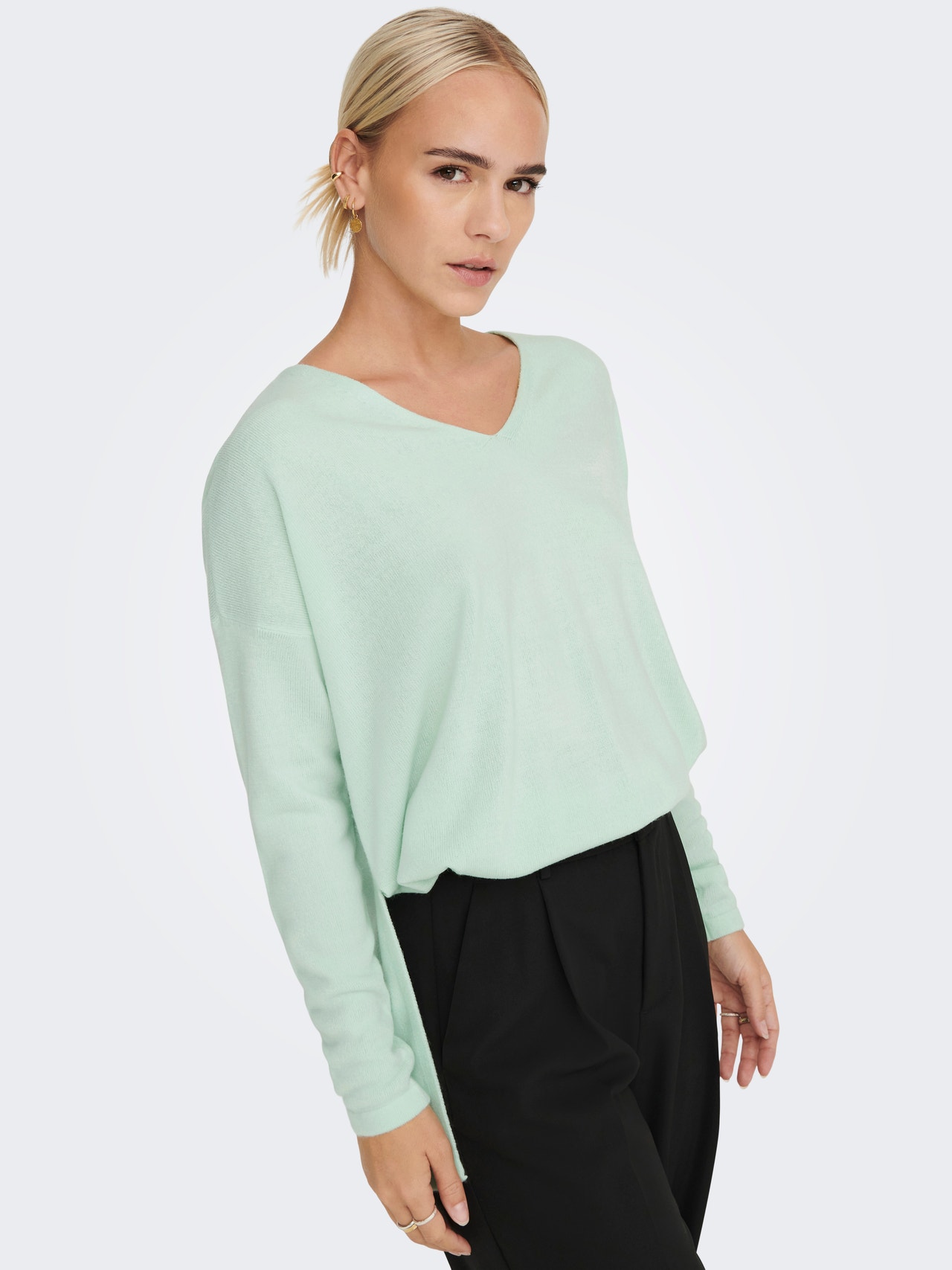 ONLY V-neck Knitted Pullover -Mist Green - 15219642