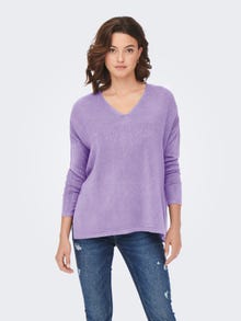 ONLY V-ringad Stickad tröja -Purple Rose - 15219642