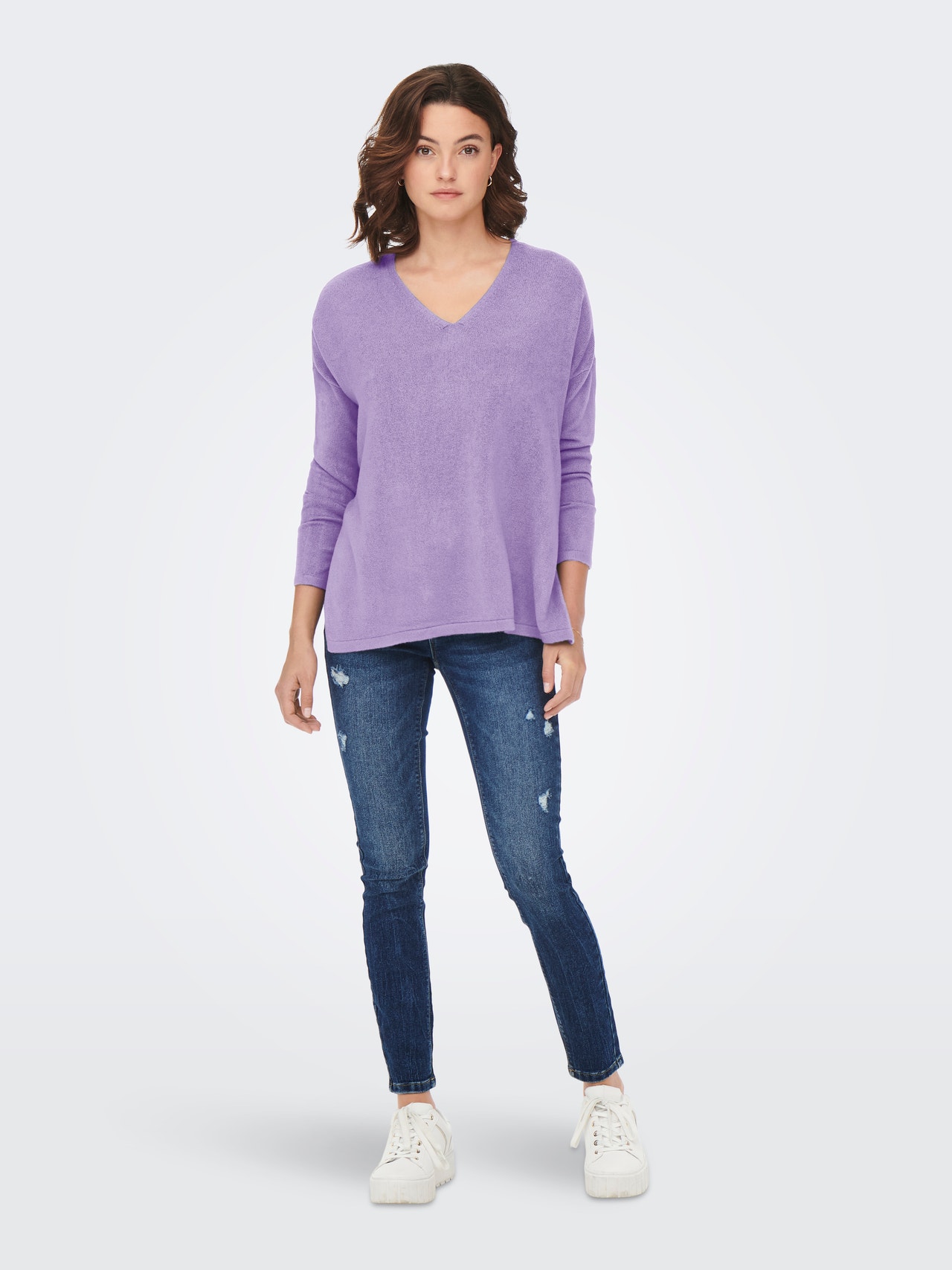 ONLY V-ringad Stickad tröja -Purple Rose - 15219642