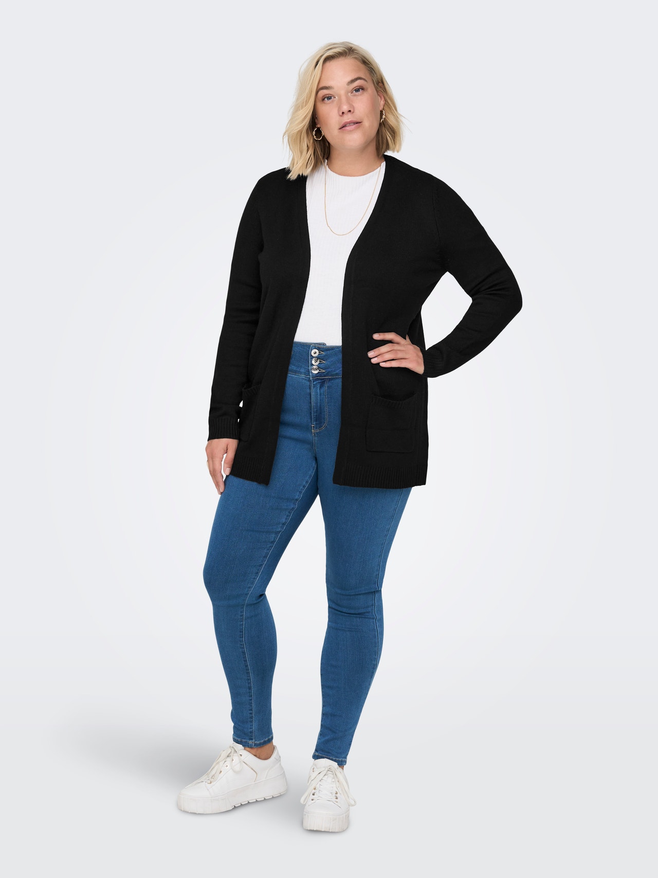ONLY Curvy open Knitted Cardigan -Black - 15219653