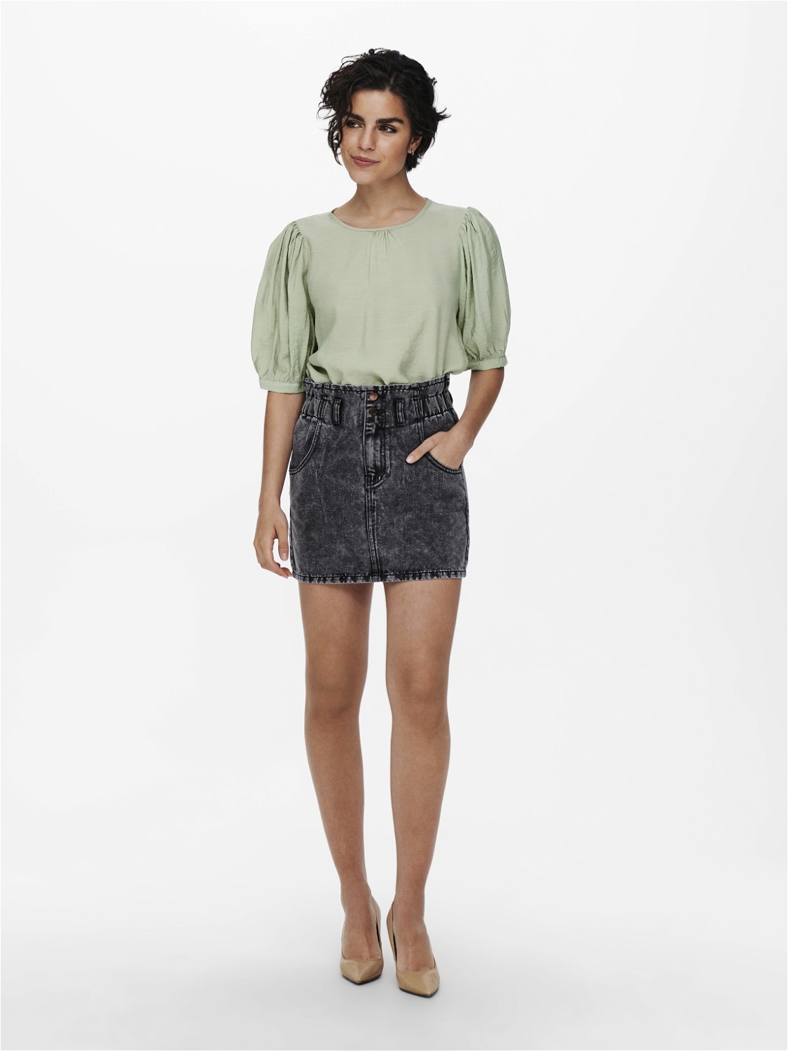 ONLY Tops Regular Fit Col rond Manches bouffantes -Jadeite - 15219685