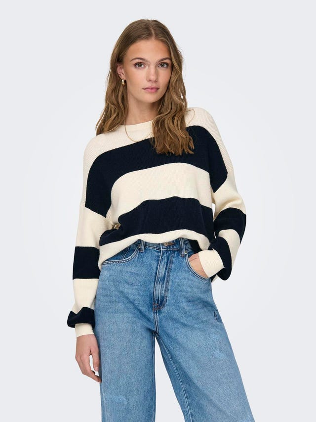 ONLY Round Neck Ribbed cuffs Dropped shoulders Pullover - 15220044