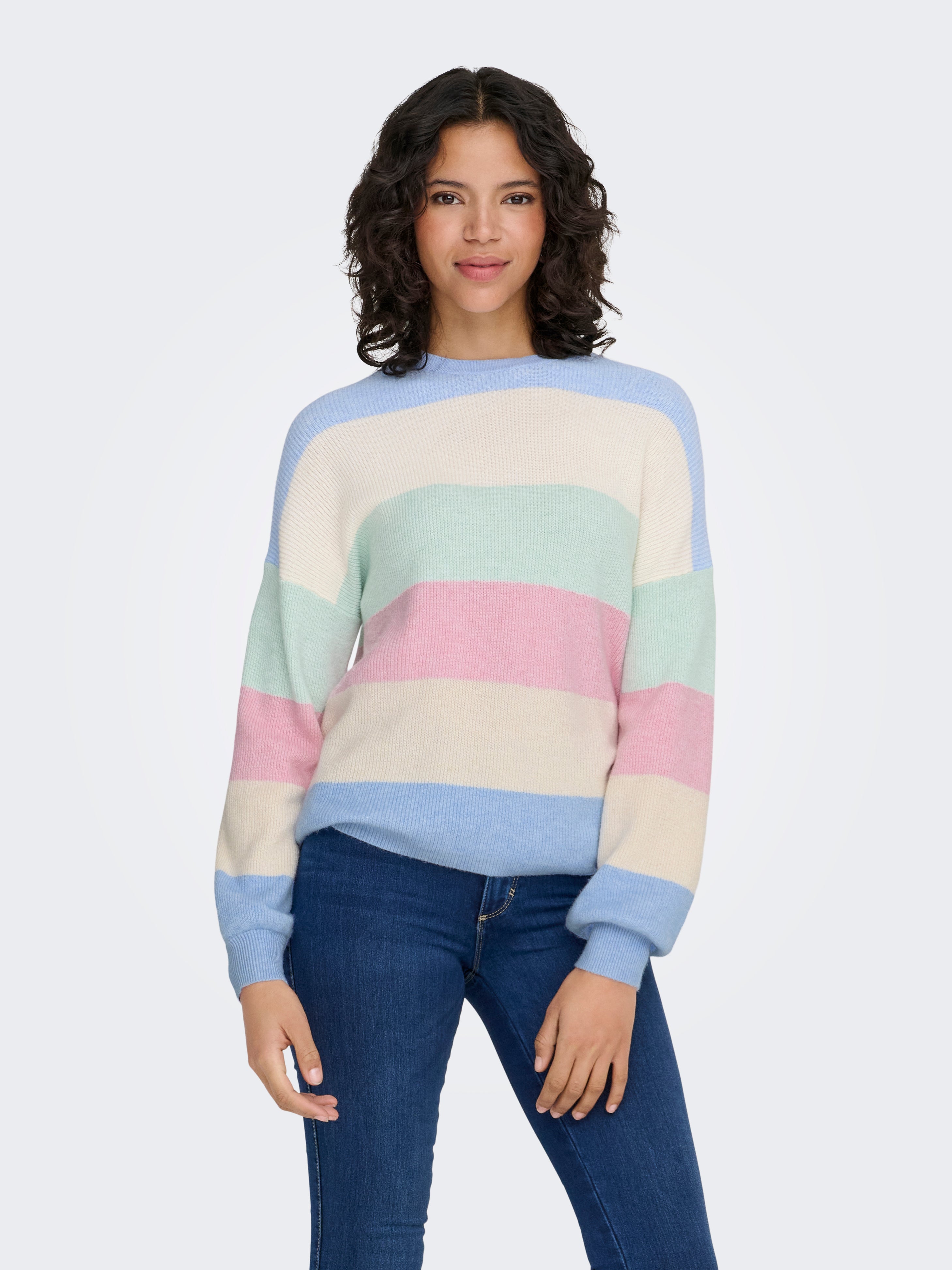 ONLY Dames ONLPERNILLE LS Stripe O-Neck KNT NOOS Gebreide trui, Pomice Stone/Stripes: Zwart, M