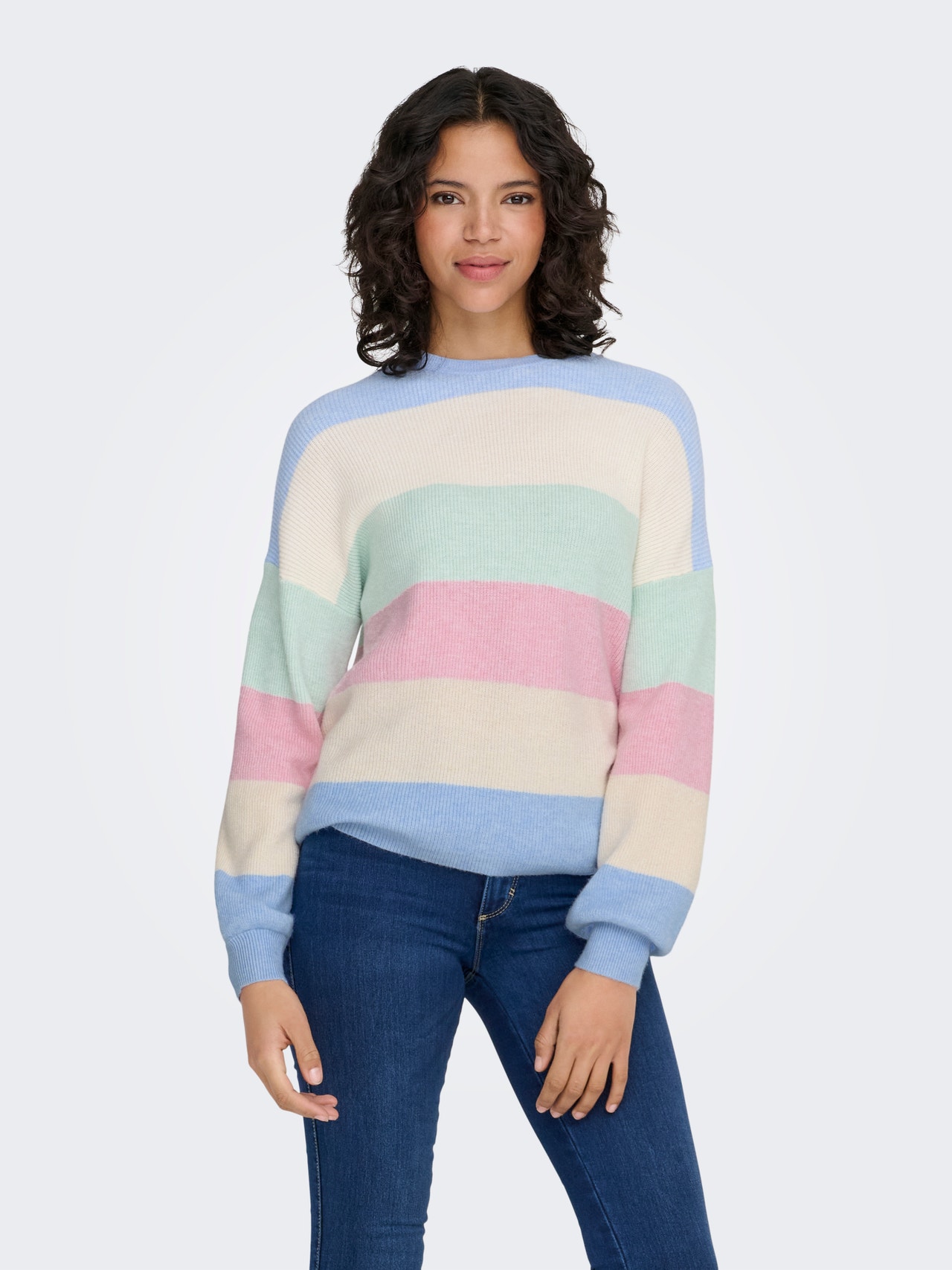 ONLY Dames ONLPERNILLE LS Stripe O-Neck KNT NOOS Gebreide trui, Pomice Stone/Stripes: Zwart, M ONLY Dames ONLPERNILLE LS Stripe O-Neck KNT NOOS Gebreide trui, Pomice Stone/Stripes: Zwart, M