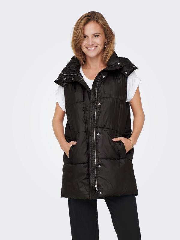 Rurietta lange donzen gilet bodywarmer met capuchon voor dames Rurietta lange donzen gilet bodywarmer met capuchon voor dames