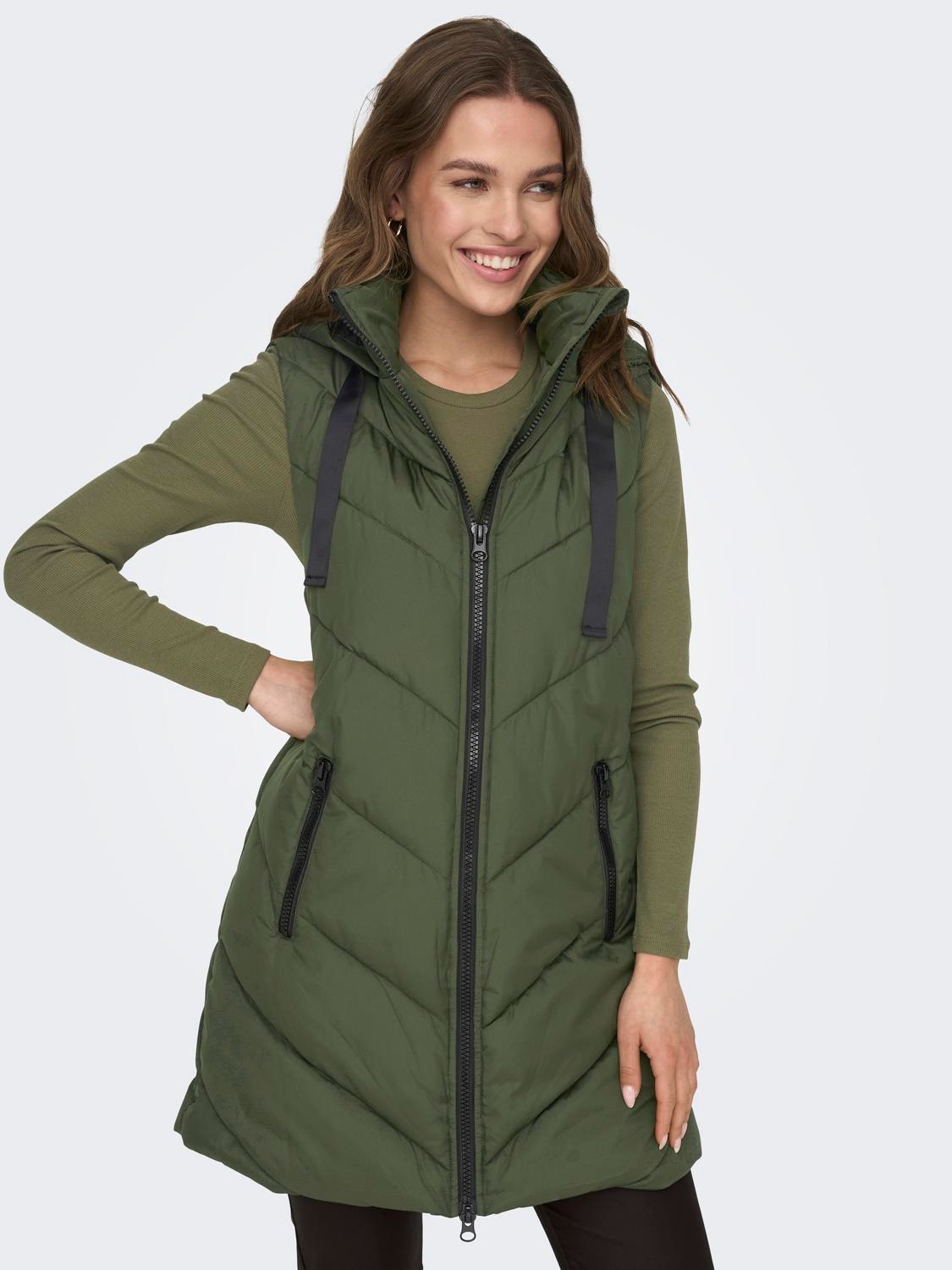 ONLY Long hooded vest -Forest Night - 15220630