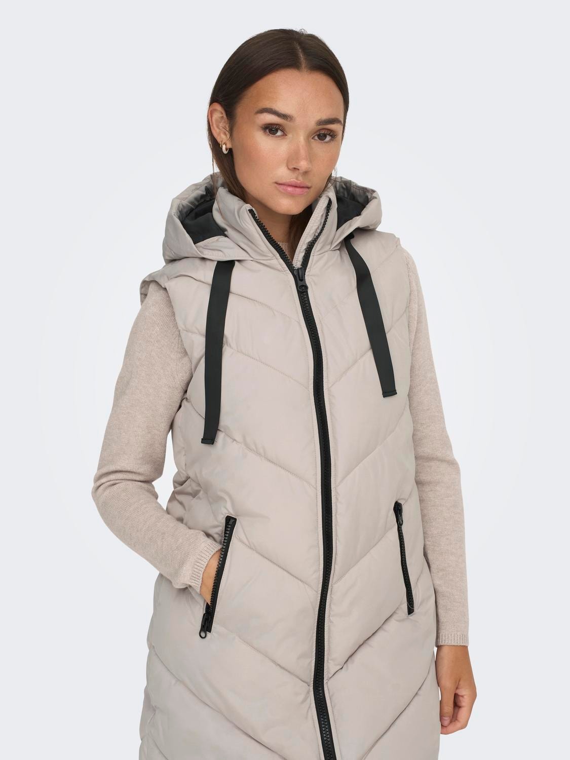 ONLY Long hooded vest -Chateau Gray - 15220630